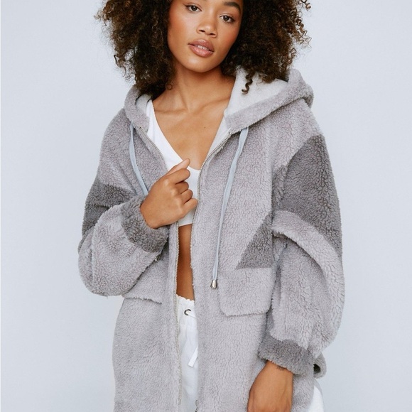 Nasty Gal Jackets & Blazers - Nasty Gal Gray and Cream Teddy Jacket